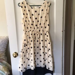 JCrew Cream and Navy Dot Silk Dress